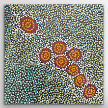 Load image into Gallery viewer, Dot painting with circular patterns in red, yellow, and blue on a textured background
