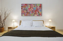 Load image into Gallery viewer, Michelle Possum Nungurrayi 144cm x 89cm Grandmothers Country Perfect painting shown on wall in bedroom
