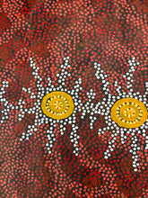 Load image into Gallery viewer, Close up of dotting and circular sun motifs in Seven Sisters Dreaming by Michelle Possum Nungurrayi
