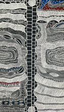 Load image into Gallery viewer, close up Alice Granites Napanangka &quot;Mina Mina Dreaming&quot; painting, 144x88cm, depicting ancestral women, sand dunes, and snakevine at Lake Mackay
