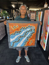 Load image into Gallery viewer, Gallery photo showing the artwork held upright, highlighting scale and vivid palette
