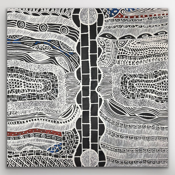 Aboriginal painting Mina Mina Dreaming by Alice Granites Napanangka with cultural detail and ochre tones.