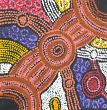 Load image into Gallery viewer, Tight crop of Minma Maliilu revealing layered dot patterns, curved line work and strong colour contrasts.
