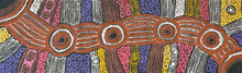 Load image into Gallery viewer, Cropped horizontal section of Minma Malilu showing fine dot detail, circular motifs and contrasting colour bands.
