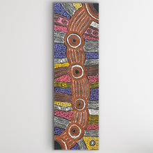 Load image into Gallery viewer, Vertical close up of Minma Malilu showing layered circles, lines and dot patterns in warm desert tones.
