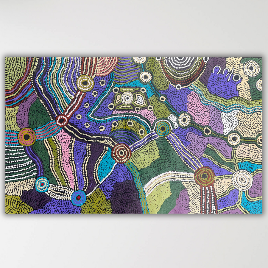 "Minyma Kutjara" original Aboriginal painting by Cassyanne Woods, 113cm x 69cm - authentic Indigenous Australian artwork