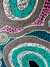 Load image into Gallery viewer, "Minyma Kutjara" Inawinytji Stanley 96cm x 80cm close up of blue, rey and pink dotwork 
