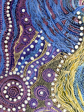 Load image into Gallery viewer, Colorful medium sized artwork with swirling patterns in blue, purple, yellow, and white.
