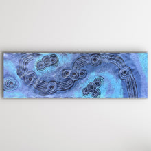 Load image into Gallery viewer, Full image of Minyma Mailiu by Teresa Baker, showing cool blue and violet tones that trace the journey of the ancestral woman Mailiu.
