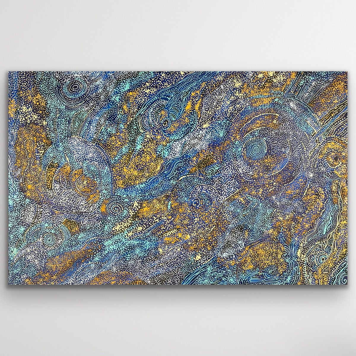 Minyma Malilu original Aboriginal painting by Carolanne Ken, 118 x 79 cm, featuring layered mark making and flowing colour