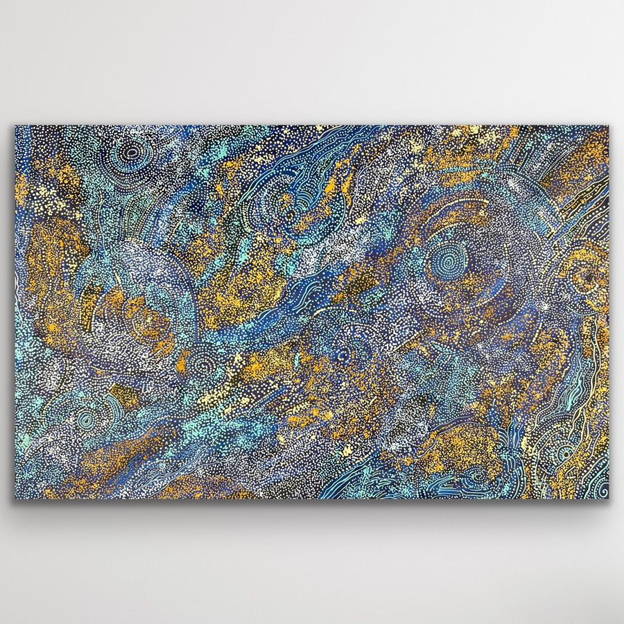 Minyma Malilu original Aboriginal painting by Carolanne Ken, 118 x 79 cm, featuring layered mark making and flowing colour