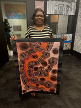 Load image into Gallery viewer, Aboriginal artwork by Teresa Baker photographed indoors, highlighting intricate dot work and cultural patterns
