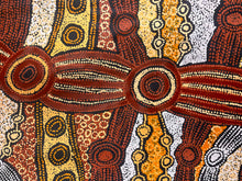 Load image into Gallery viewer, Close-up of a traditional Aboriginal art painting with intricate patterns and land colours. by Clarise Tunkin
