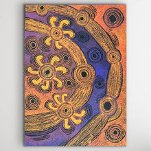 Load image into Gallery viewer, Close up detail of Minyma Malilu showing the flowing circular forms and fine dot application used by Teresa Baker in this Western Desert painting.
