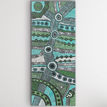 Load image into Gallery viewer, Close detail highlighting repeated symbols, curved lines and layered dot textures within the artwork.
