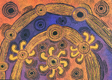 Load image into Gallery viewer, Detailed view of Minyma Malilu highlighting the rhythmic dot patterns and rich colour palette associated with Teresa Baker’s storytelling style.
