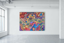 Load image into Gallery viewer, Colorful Indigenous Australian painting  &quot;My Country&quot; Damien and Yilpi Marks 202cm x 148cm
