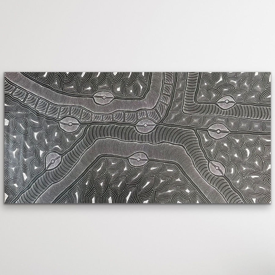 "My Country" original Aboriginal painting by Delvine Pitjara, 212cm x 106cm - authentic Indigenous Australian artwork