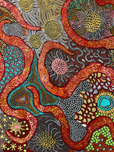 Load image into Gallery viewer, "My Country (The Landscape)" Aboriginal art by Julieanne Turner Nungurrayi - close-up detail, 198cm x 89cm
