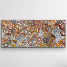 Load image into Gallery viewer, Full view of Janet Golder Kngwarreye’s My Country Utopia painting, showcasing earthy tones and detailed dot work.
