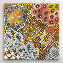 Load image into Gallery viewer, Square-format My Country (Utopia) artwork in orange, white and yellow dot painting.
