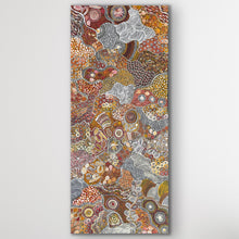 Load image into Gallery viewer, Vertical shot of My Country Utopia painting highlighting its intricate Aboriginal design and elongated format.
