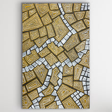 Load image into Gallery viewer, Close crop of My Country showing geometric yellow forms bordered by black and white dot patterns.
