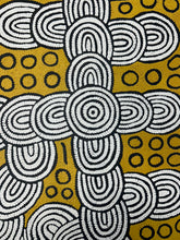 Load image into Gallery viewer, "My Special Homeland (Papunya)" original Aboriginal painting by Debra Nangala McDonald, 180cm x 119cm - authentic Indigenous Australian artwork close up of dotwork white, black and yellow ochre
