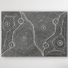 Load image into Gallery viewer, &quot;Bush Tomato&quot; by Nancy Martin Napangarti, 117x80cm Aboriginal painting of edible nightshade plants and women gathering at waterhole 
