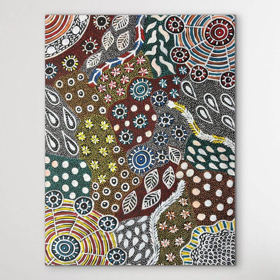 "Bush Medicine Leaves" original Aboriginal painting by Noami Pula Price, 94cm x 72cm - authentic Indigenous Australian artwork