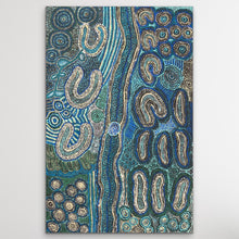 Load image into Gallery viewer, Seven Sisters full Indigenous dot painting on white wall
