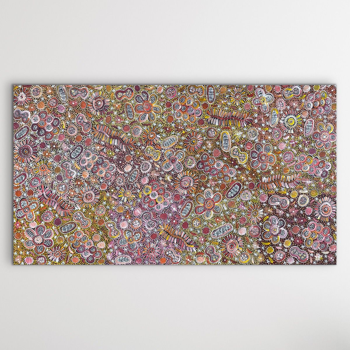 yellow, orange and red large Indigenous Australia painting Utopia Northern Territory Artist