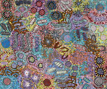 Load image into Gallery viewer, Grandmother&#39;s Country painting by Michelle Possum Nungurrayi, featuring aerial views of country and cultural sites
