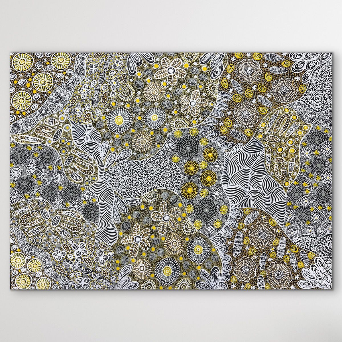 "My Country" Rochelle Bird Mbitjana 96cm x 129cm - Original aboriginal painting with yellows and cream
