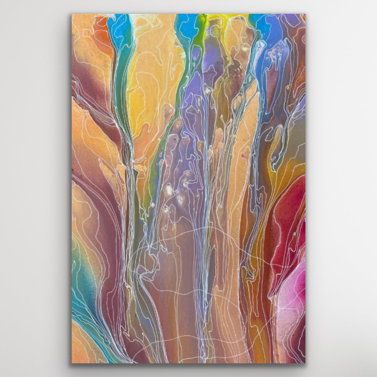 Janice Stanley Aboriginal art print Pantu Salt Lake Dawn with ochres, turquoise and purple, Indigenous canvas wall art