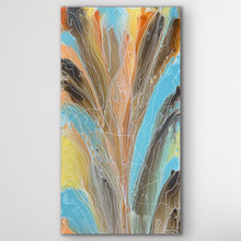 Load image into Gallery viewer, Janice Stanley’s Pantu Salt Lake painting showing sweeping desert tones of ochre, white and blue representing the salt lakes of Central Australia.
