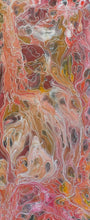 Load image into Gallery viewer, “Pantu (Salt Lake)" Janice Stanley 197cm x 80cm fluid art  featuring swirling marbled patterns in pink, red, orange, brown, cream, and white.
