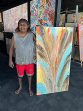 Load image into Gallery viewer, Gentle brushwork and glowing light tones trace the Seven Sisters’ ancestral journey across the salt lakes near Mt Conner, blending tradition and beauty in motion.
