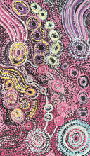 Load image into Gallery viewer, Colorful traditional Aboriginal pattern with circular shapes and dots on a pink background
