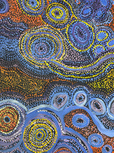 Load image into Gallery viewer, Intricate circular motifs and shifting tones symbolise connection, water and life across Country.
