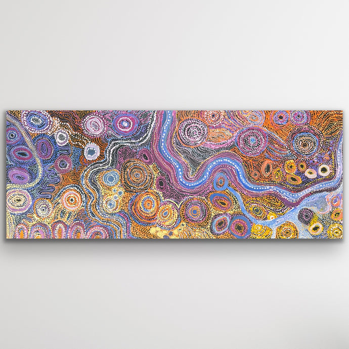 Full canvas of Pilitati Tjukurpa Aboriginal artwork showing Dreaming story.