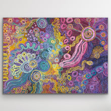 Load image into Gallery viewer, Sweeping dot patterns and curved forms symbolise the ancient journey of two sisters across Country.
