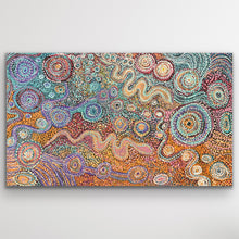 Load image into Gallery viewer, Original Aboriginal painting “Piltati Tjukurpa” by Rhoda Tjitayi with circular desert motifs and warm orange tones
