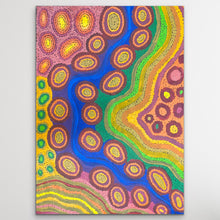 Load image into Gallery viewer, Authentic Aboriginal artwork titled Wanampi Tjukurpa (Piltati) by Megan Lyons, depicting the ancestral water snake story of Piltati and sacred rockholes near Nyapari, 81cm x 58cm, presented by Art by Farquhar.
