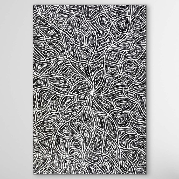 Premium canvas print of Water Dreaming by Marshall Jangala Robertson with fine dots, flowing movement, and cultural heritage
