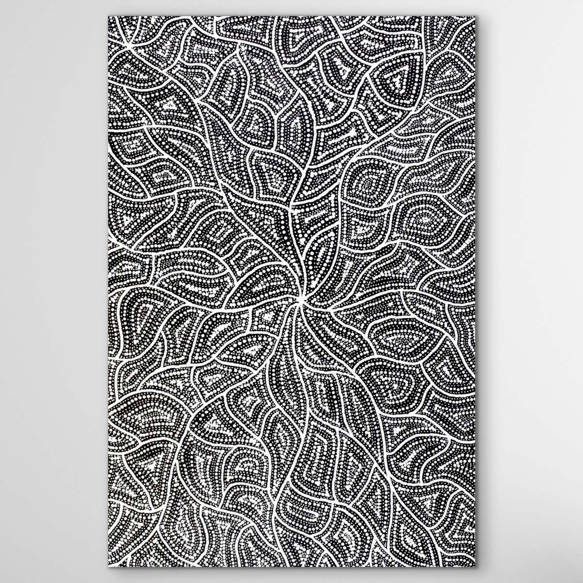 Premium canvas print of Water Dreaming by Marshall Jangala Robertson with fine dots, flowing movement, and cultural heritage
