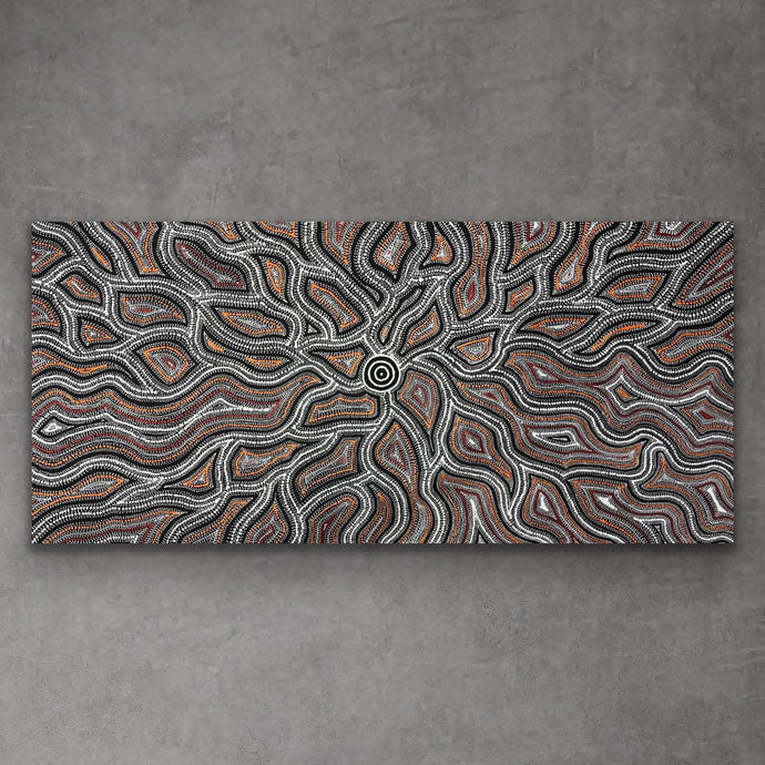 Purchase Seed Dreaming by Marshall Jangala Robertson. Original Aboriginal dot painting with flowing composition and cultural meaning