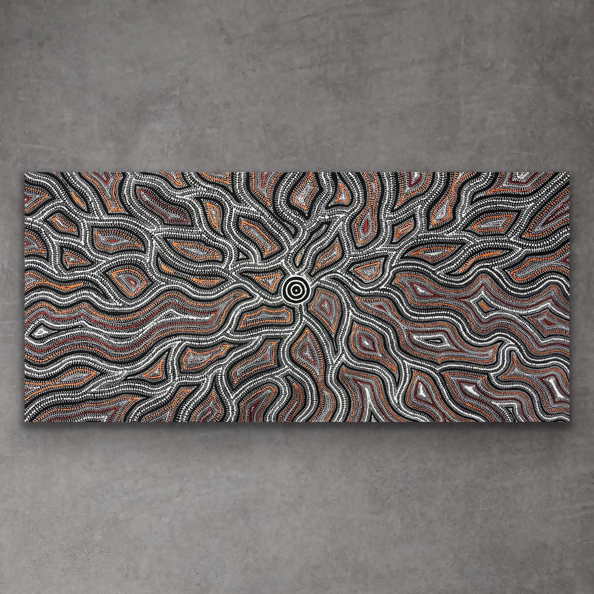  Purchase Seed Dreaming by Marshall Jangala Robertson. Original Aboriginal dot painting with flowing composition and cultural meaning