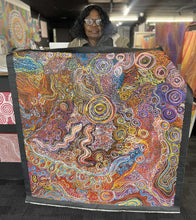 Load image into Gallery viewer, Rhoda Tjitayi &quot;Piltati Tjukurpa&quot; 118x119cm painting: Wanyinta and Alartjatjarra sisters, water snakes, and Honey Ant Dreaming
