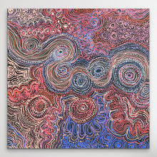 Load image into Gallery viewer, Authentic Aboriginal artwork &#39;Piltati Tjukurpa&#39; by Rhoda Tjitayi shown vertically, detailed dot painting from APY Lands with Dreamtime story 60cm x 60cm
